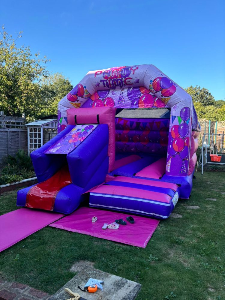 Pink Party Time Bouncy Castle with Slide Hire